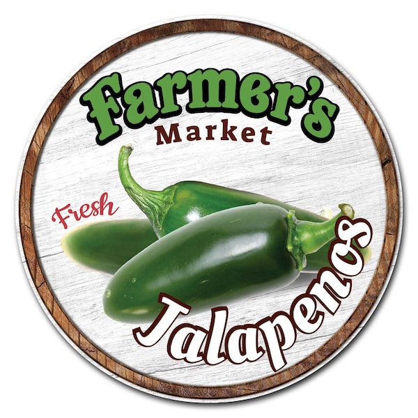 Corrugated Plastic Sign With Stakes 24in Circular-Farmers Market Jalapenos, C-24-CIR-WS-Jalapenos